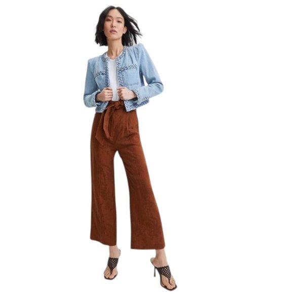 Veronica Beard Vitha Bronze Linen Blend Jacquard Belted Cropped Leg Pants - Picture 1 of 14